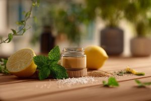 Bienfaits des ingrédients naturels pour le confort cutané sur une table en bois